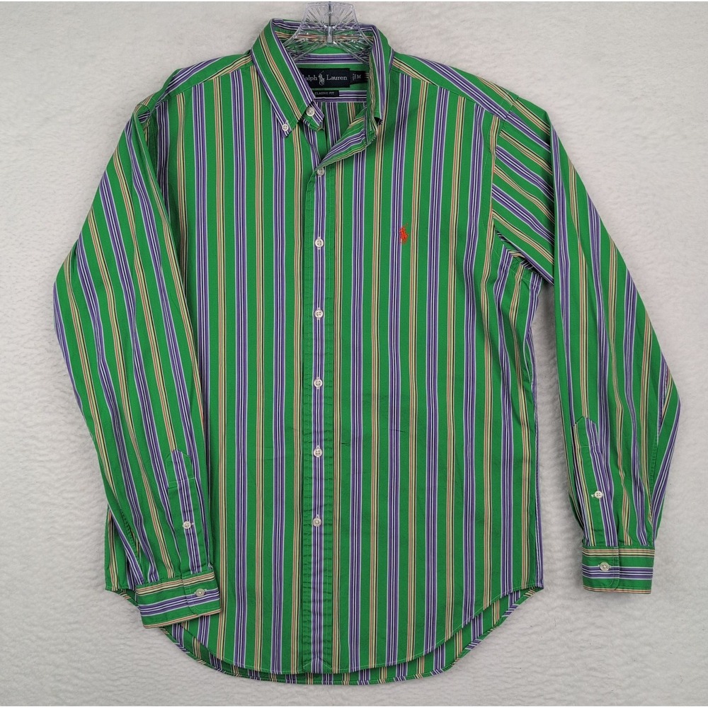 Ralph Lauren Classic Fit Button Down Shirt Men's Medium Green Purple Stripe